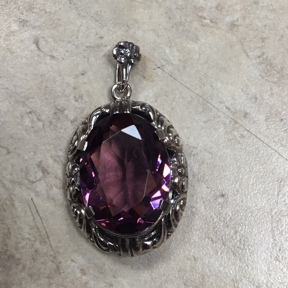 Silver and purple stone vintage pendant